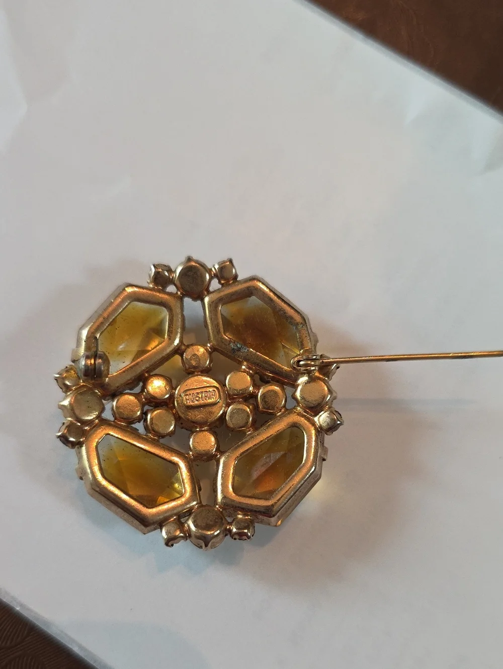 Amber Crystal Cluster Brooch – Dome Shaped, Gold-Tone Women’s Jewelry 2